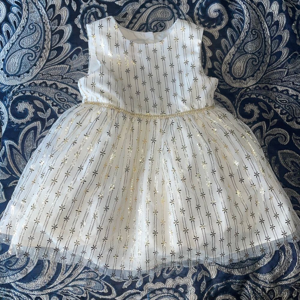 Pastourelle by Pippa & Julie White Gold Foil Star Mesh Dress 12 months 1‎ year